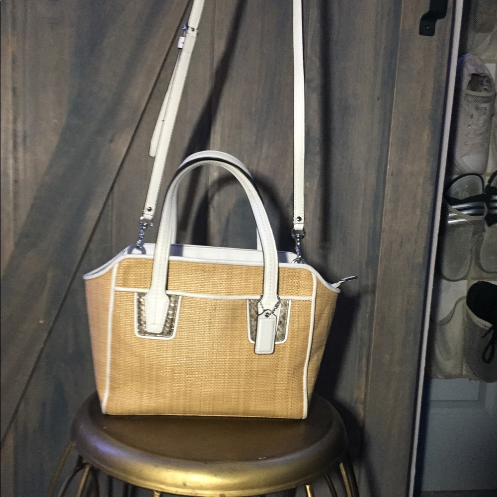 Coach Straw Crossbody With Snake Skin Accents